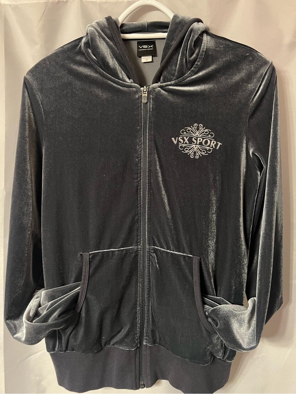 VSX Sport Lustrous Velour Zip Hoodie in Charcoal Gray. Like new. Size m
